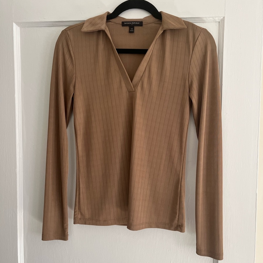 Banana Republic Tan Long Sleeve Polo - Size XS
